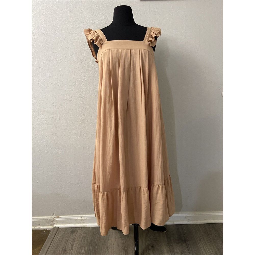 Mable So You Hear Apricot Midi Dress Size Small Button Back Detail Ruffle Straps